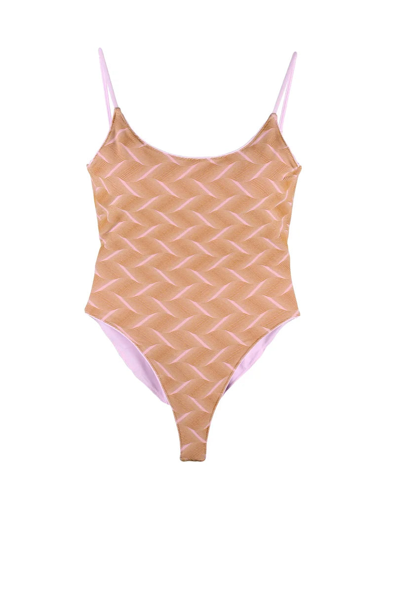 Sucrette One-Piece Swimsuit with Wave Pattern