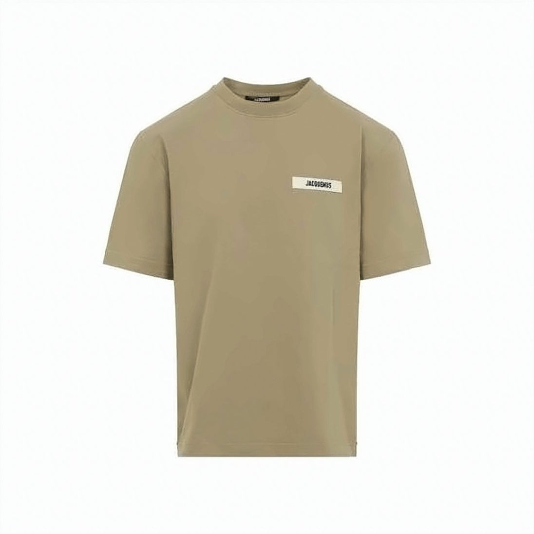 Beige Short-Sleeve T-Shirt with Minimalist Patch