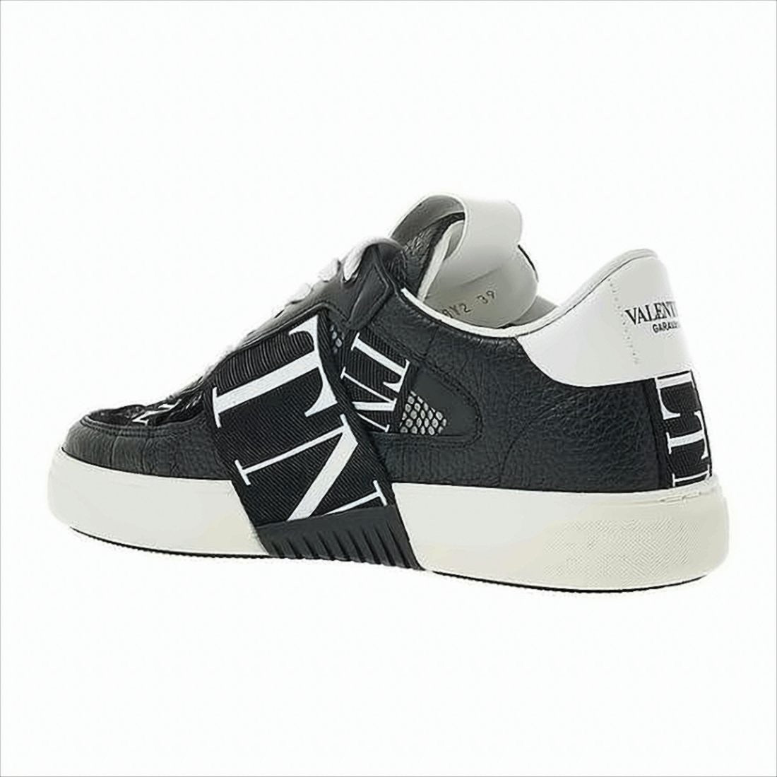 Black Textured Calf Leather Sneakers with Mesh Panels