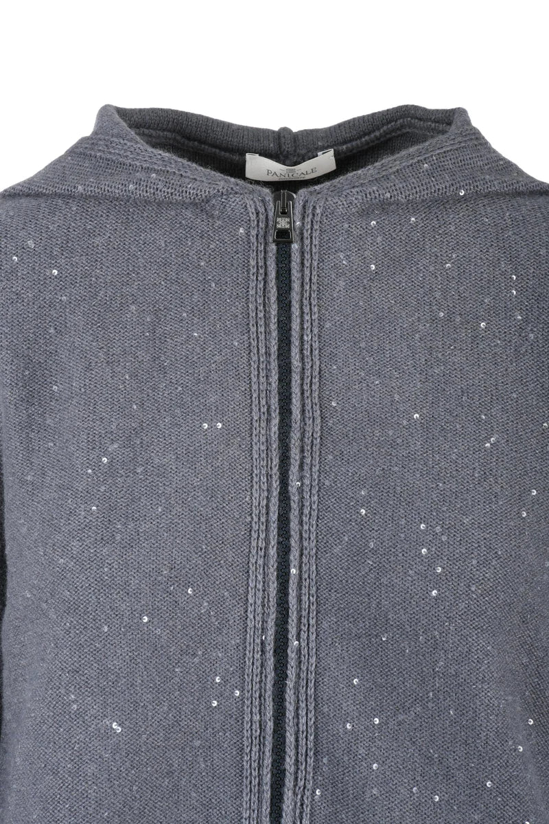 Sequin Zip Cardigan - Grey