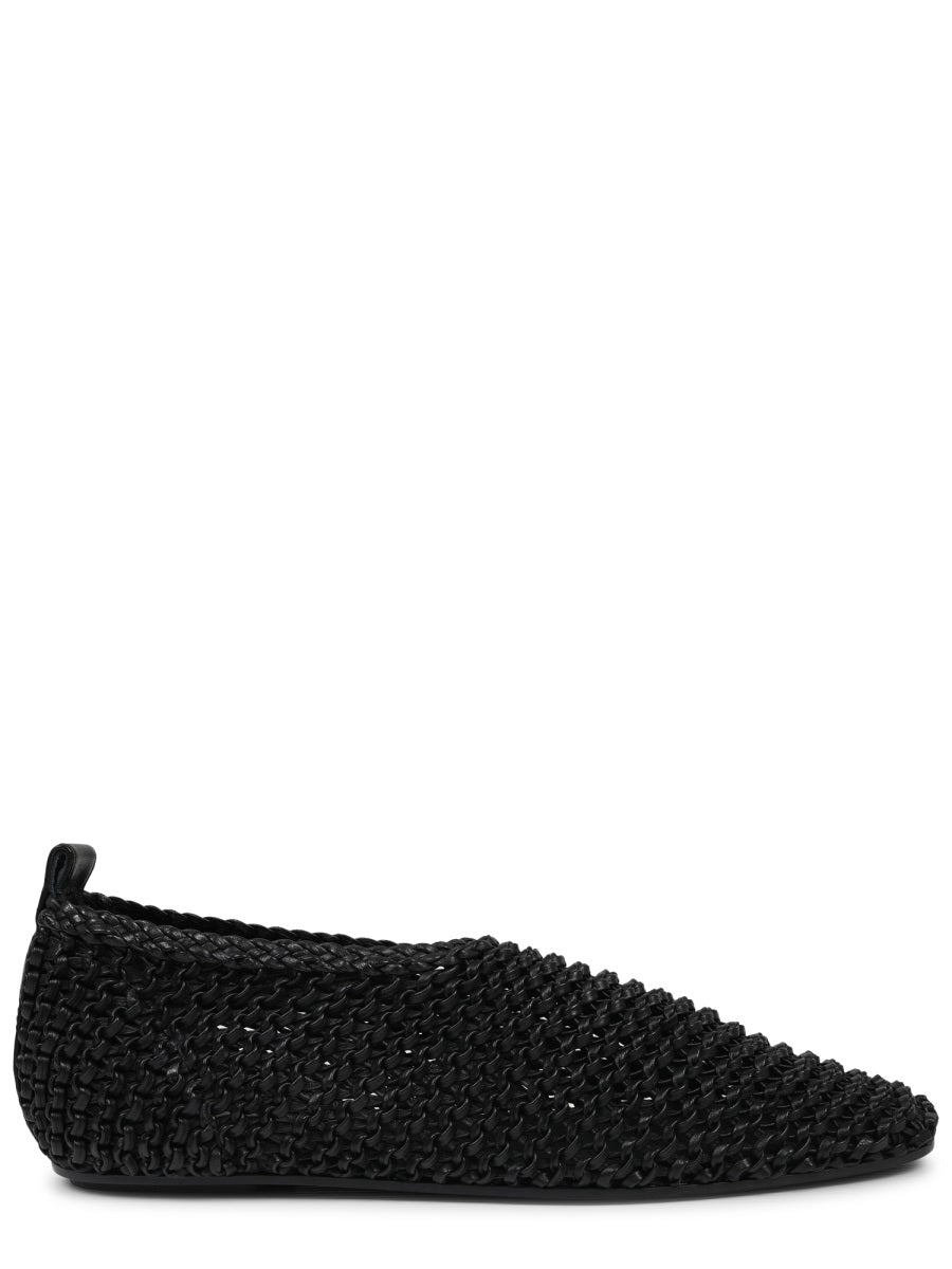Woven Black Leather Ballerina Flats With Artisanal Detailing