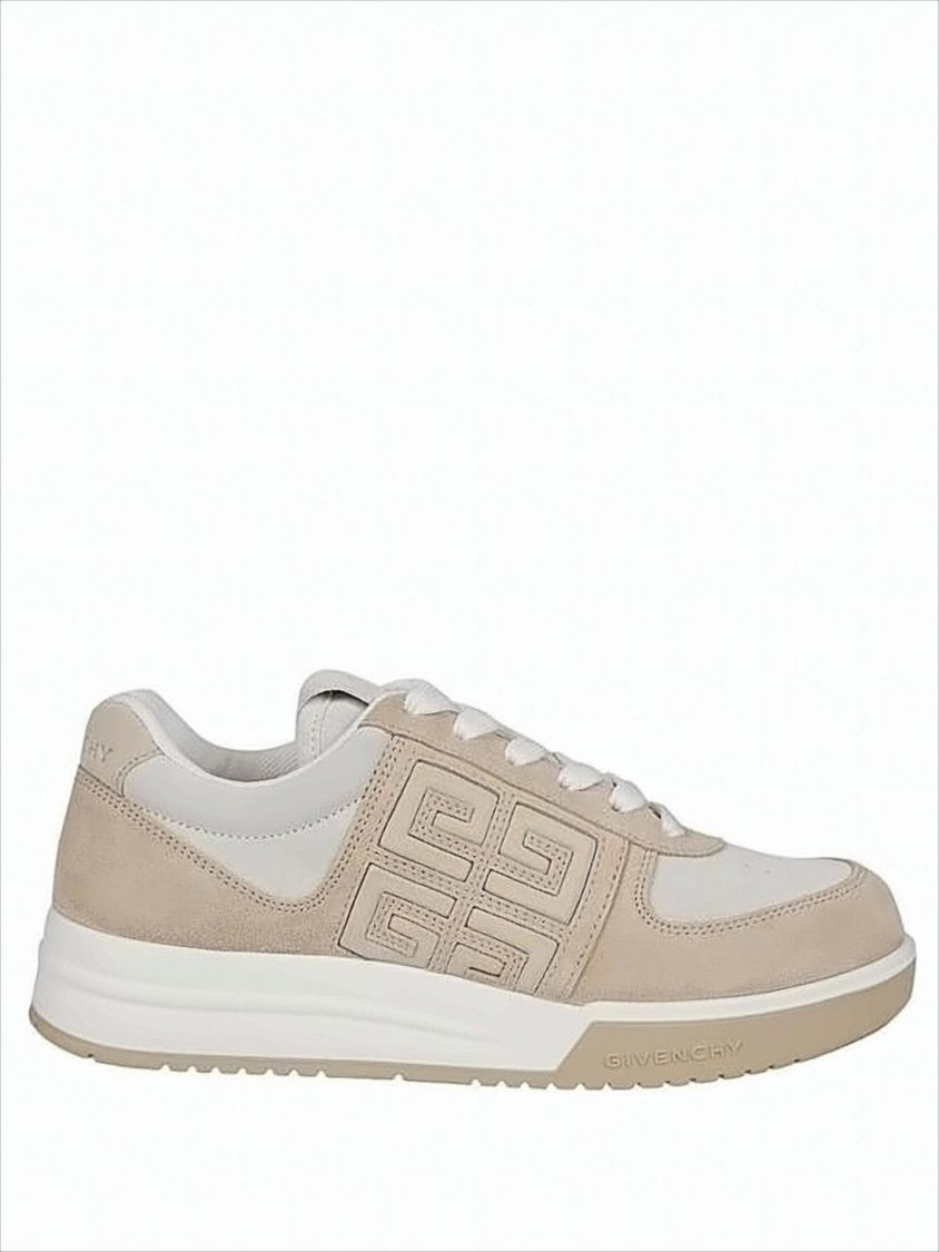 Low-Top Sneakers with Geometric Logo and Leather Panels