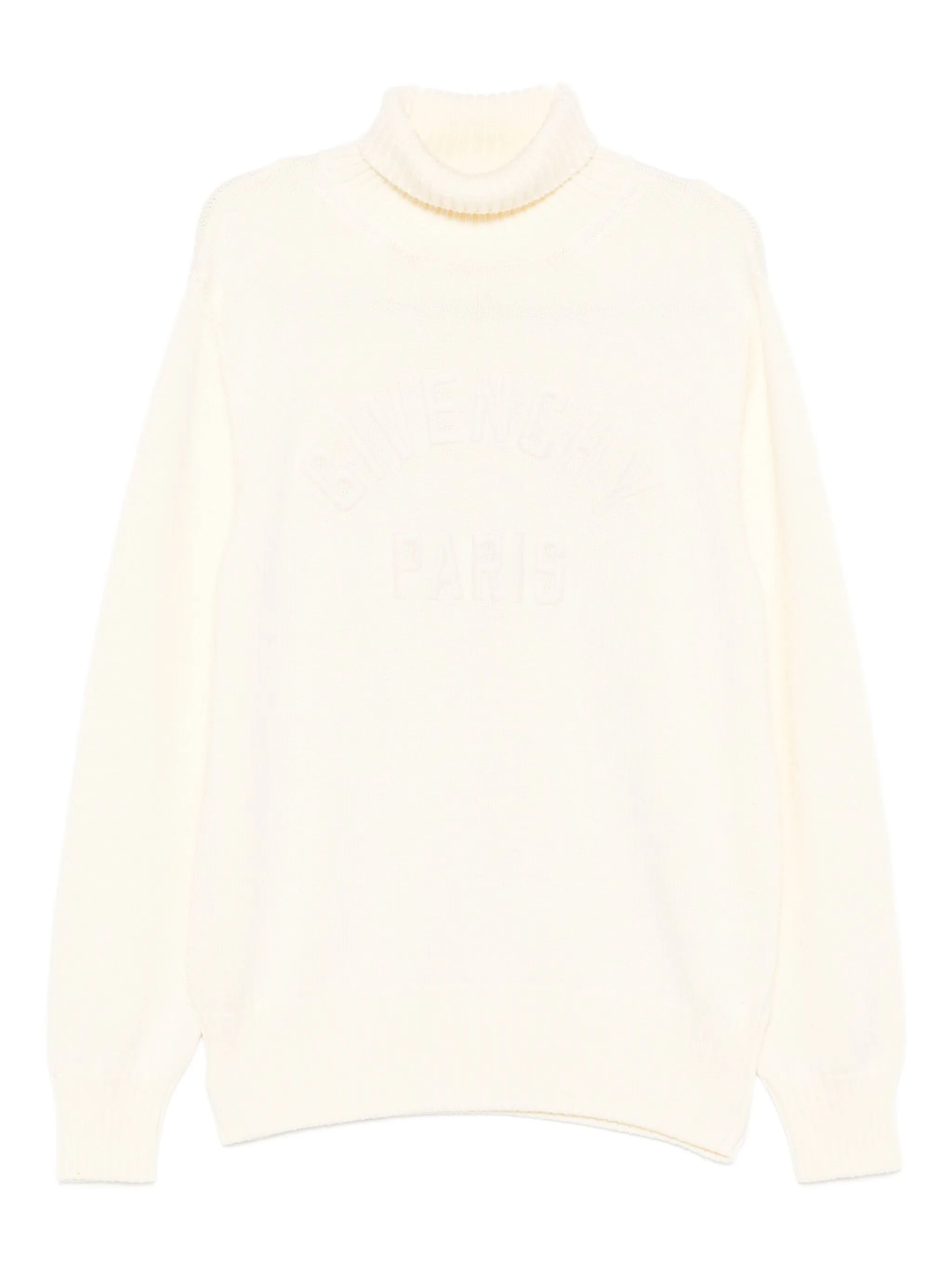 Off-White Ribbed Knit Embossed Turtleneck Sweater