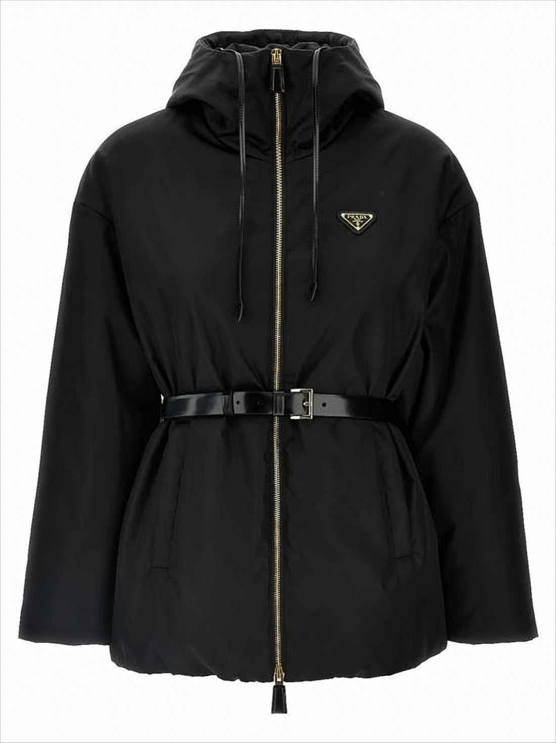 Padded Black Jacket With Hood And Gold-Tone Hardware