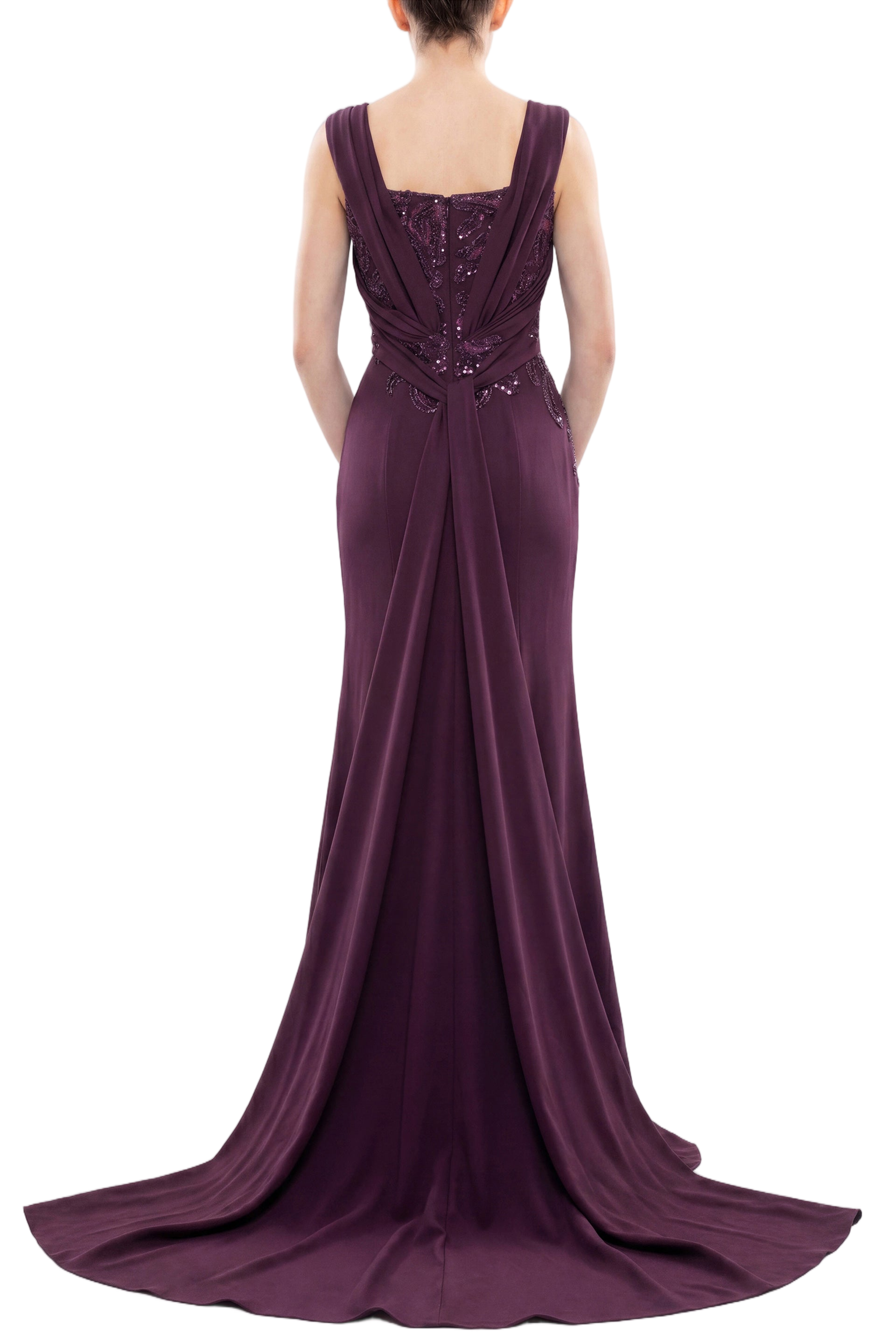 Embellished Long Crepe Dress
