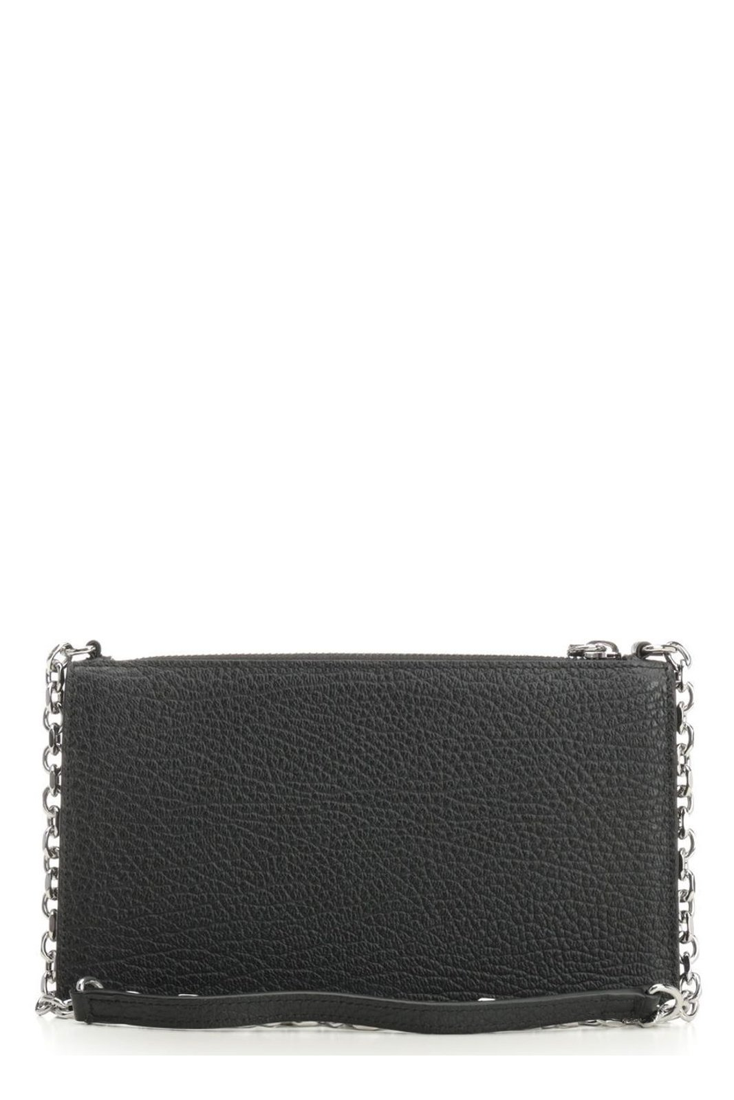 Textured Calfskin Leather Wallet With Zipper Closure And Chain