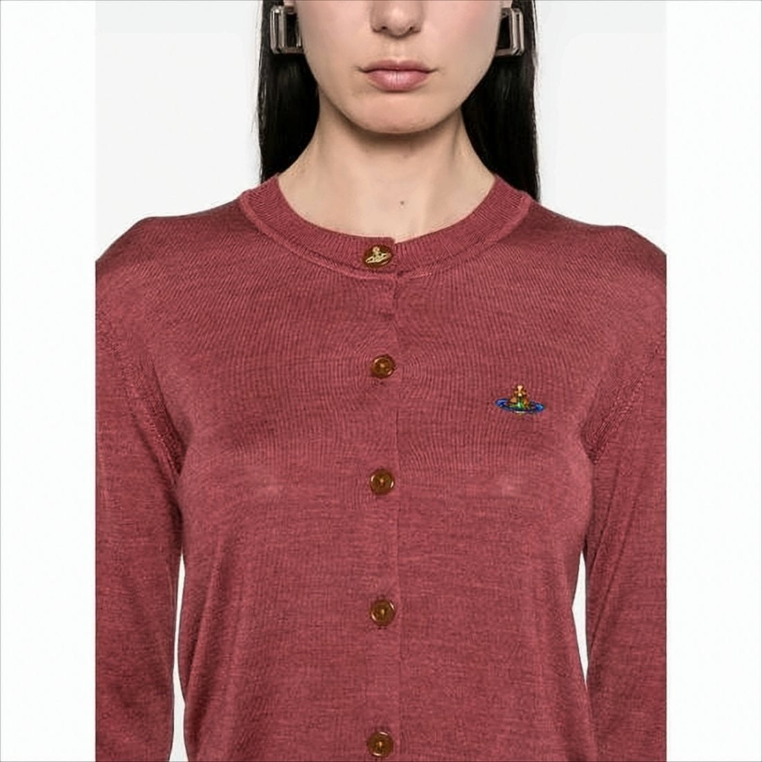 Fitted Red Knit Cardigan with Button Closure