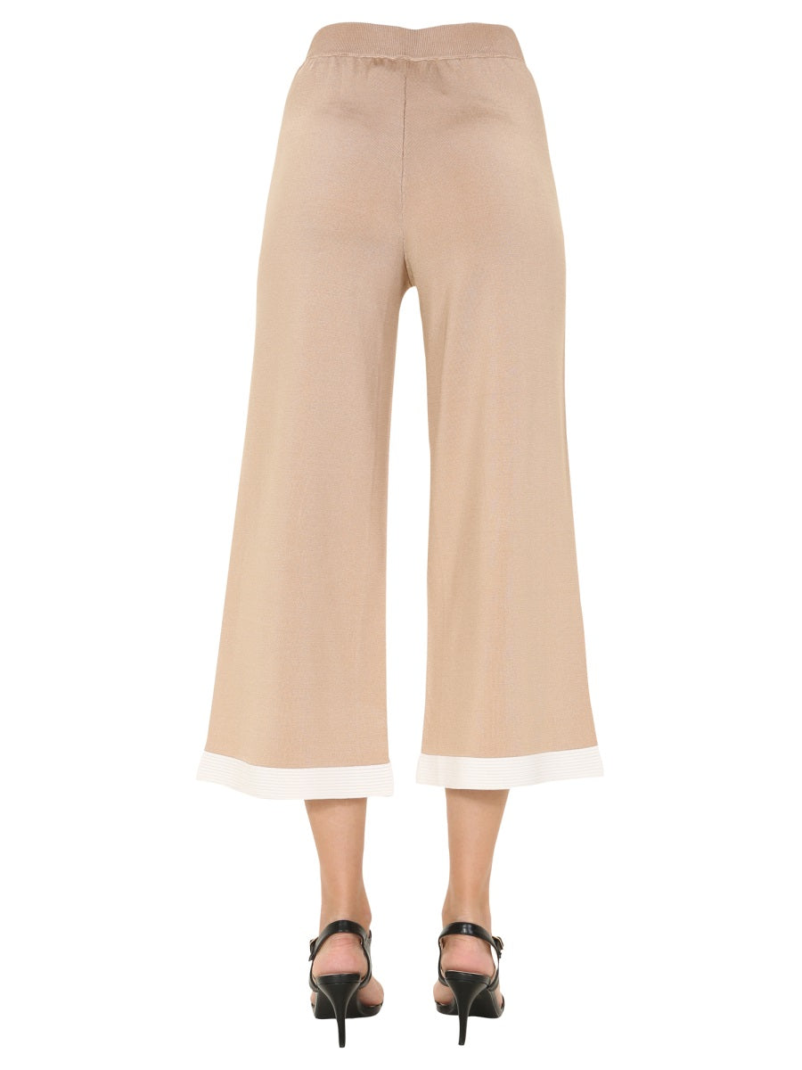 Cropped Trousers With Contrasting Hem Detail