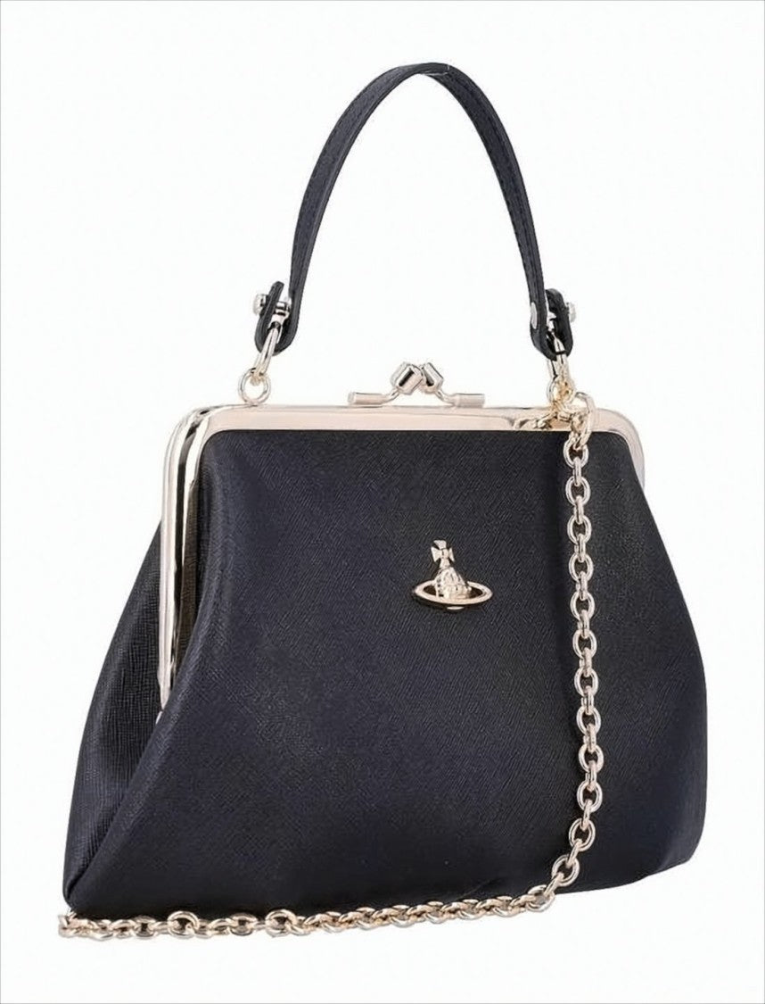 Textured Synthetic Leather Crossbody Bag with Gold-tone Accents