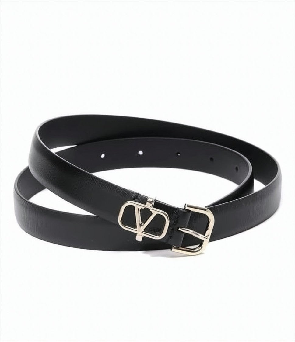 Leather Belt with Polished Gold-tone Buckle