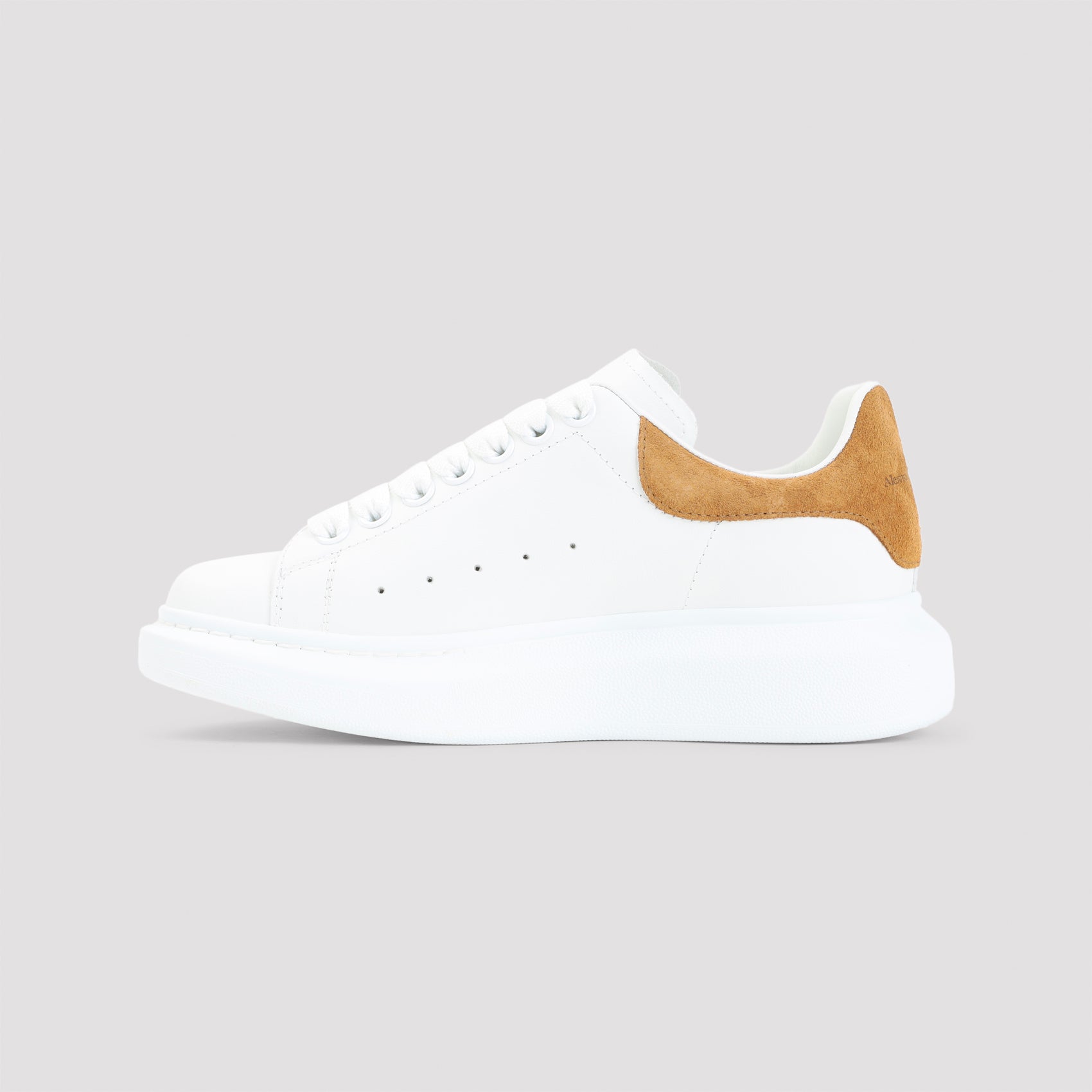 Sole White Sneakers with Tan Suede Tab