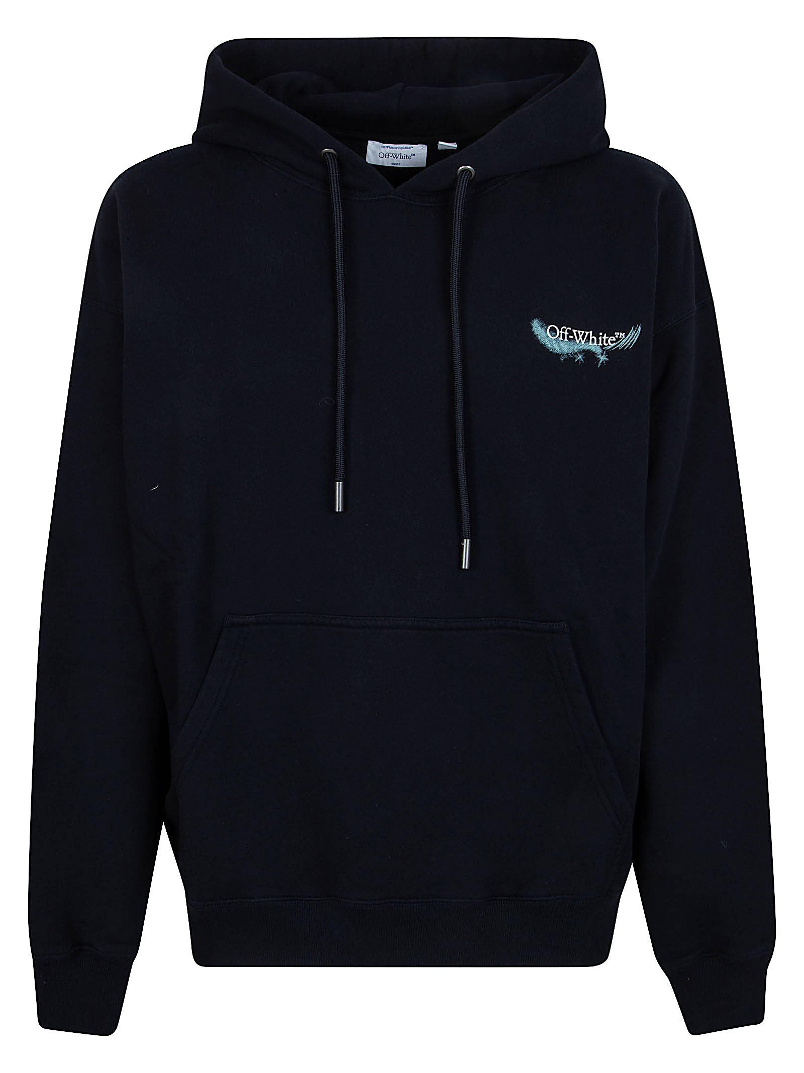 Graphic Print Black Hoodie with Drawstring Hood