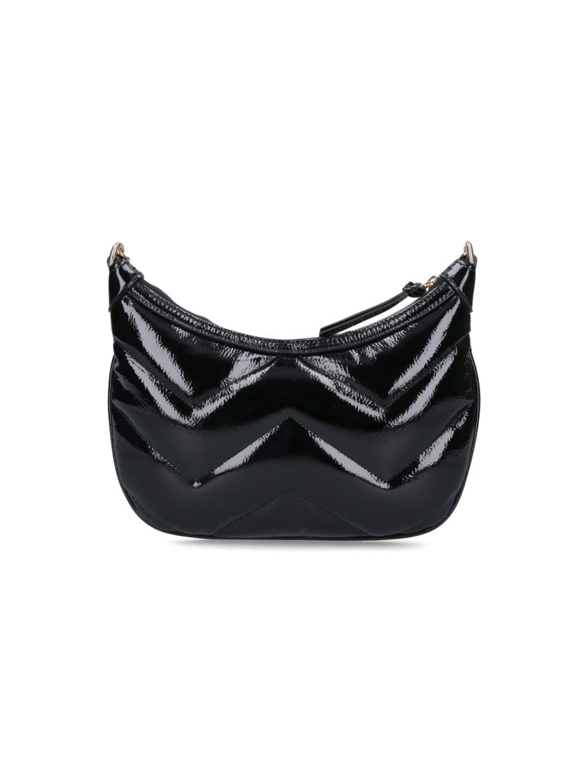 Small Quilted Chevron Shoulder Bag With Gold Accents