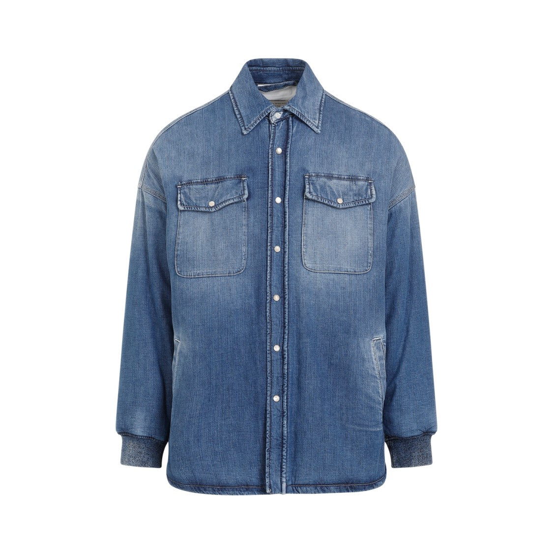 Quilted Washed Blue Denim Shirt