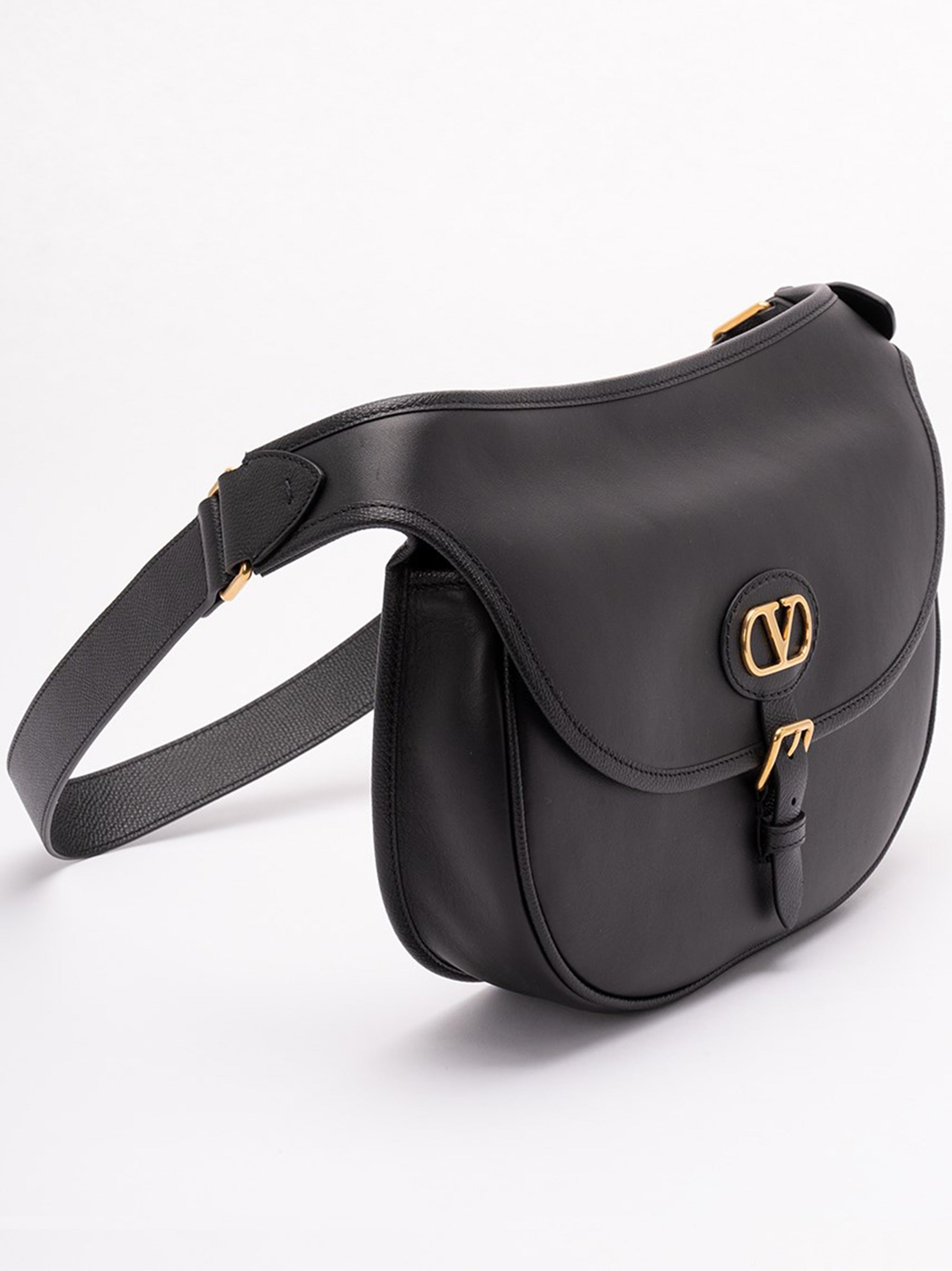 Black Curved Flap Logo Belt Bag