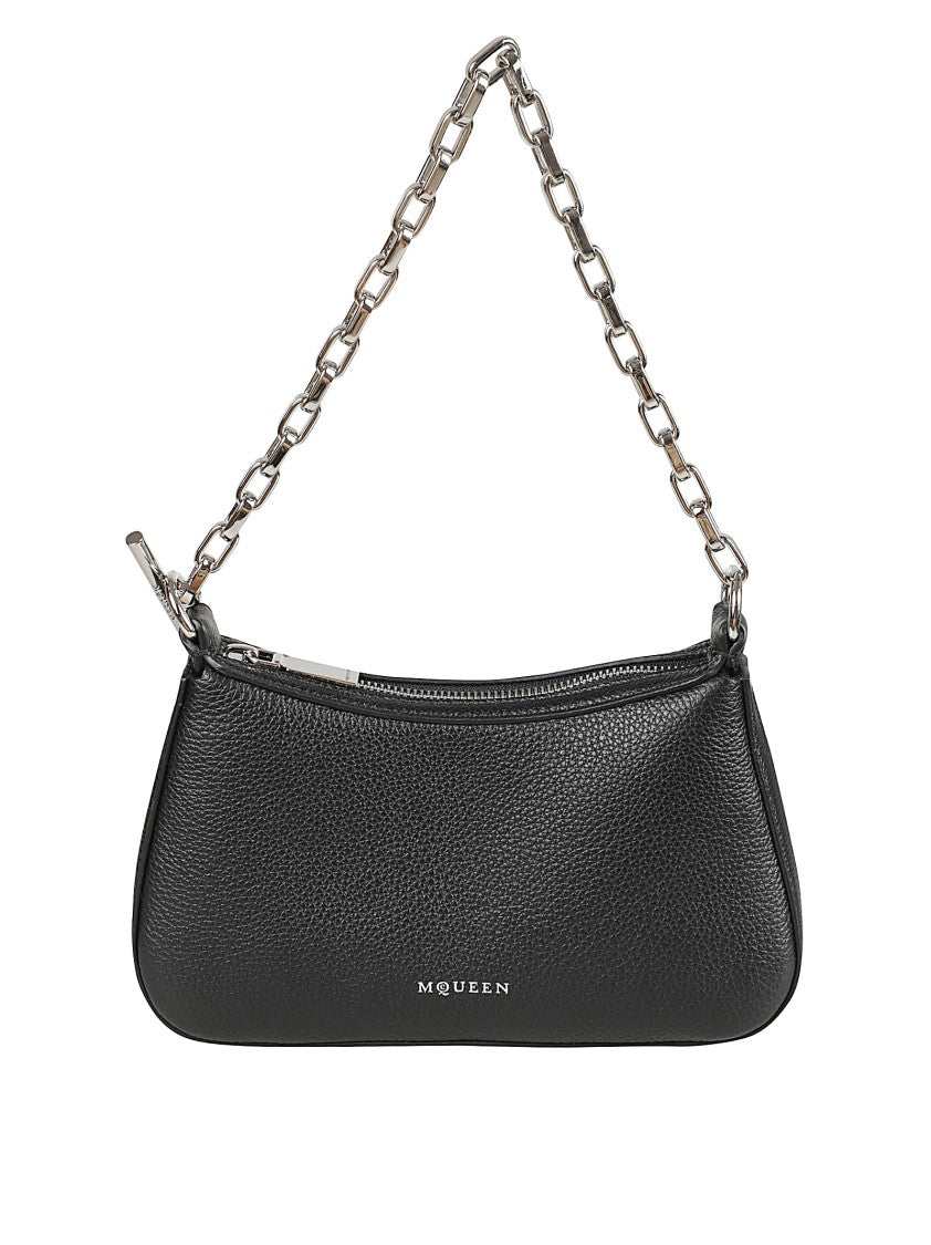 Rectangular Textured Leather Bag With Chain Strap