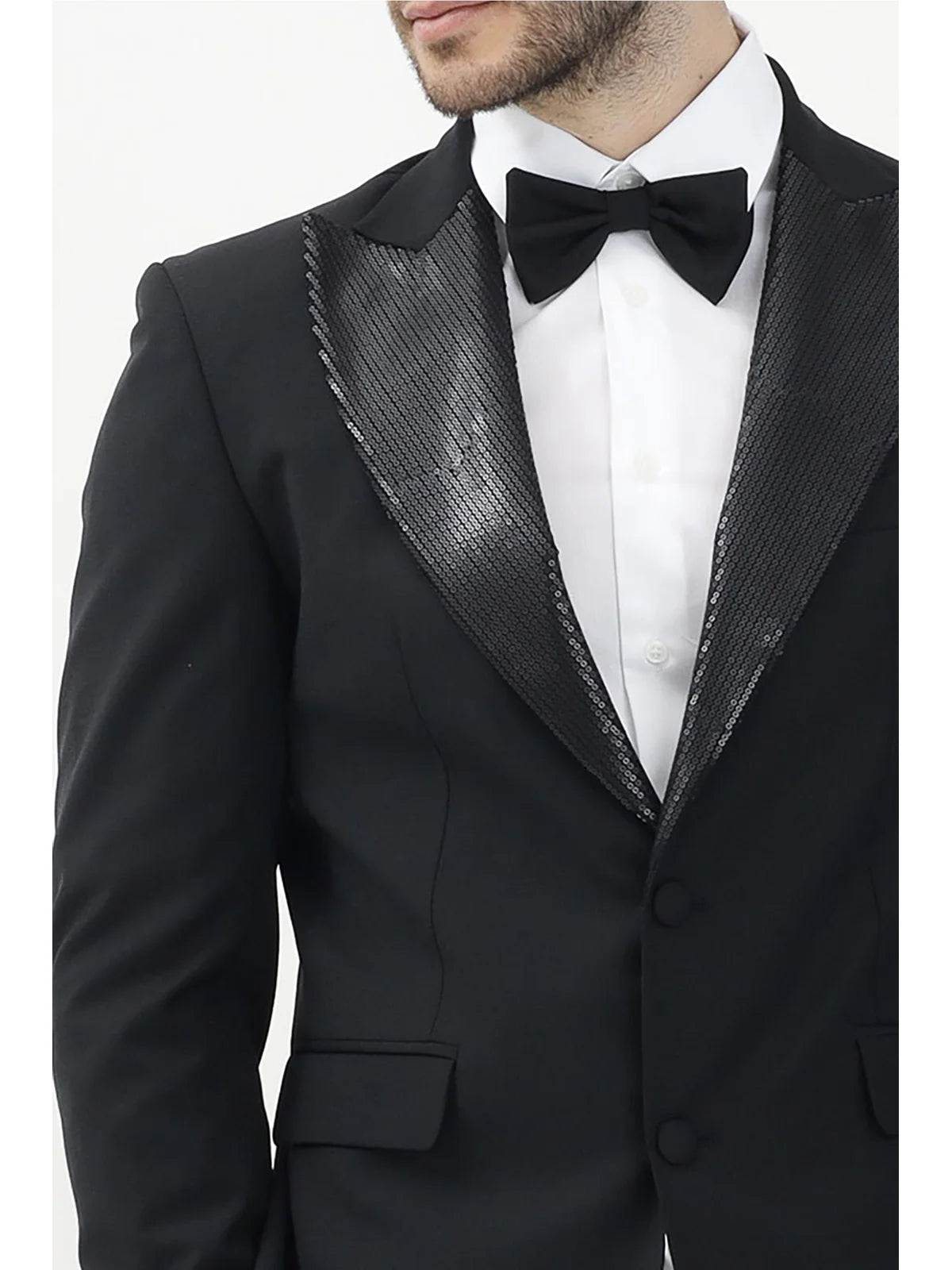 Black Polyester Wool Elastane Sequins Jacket