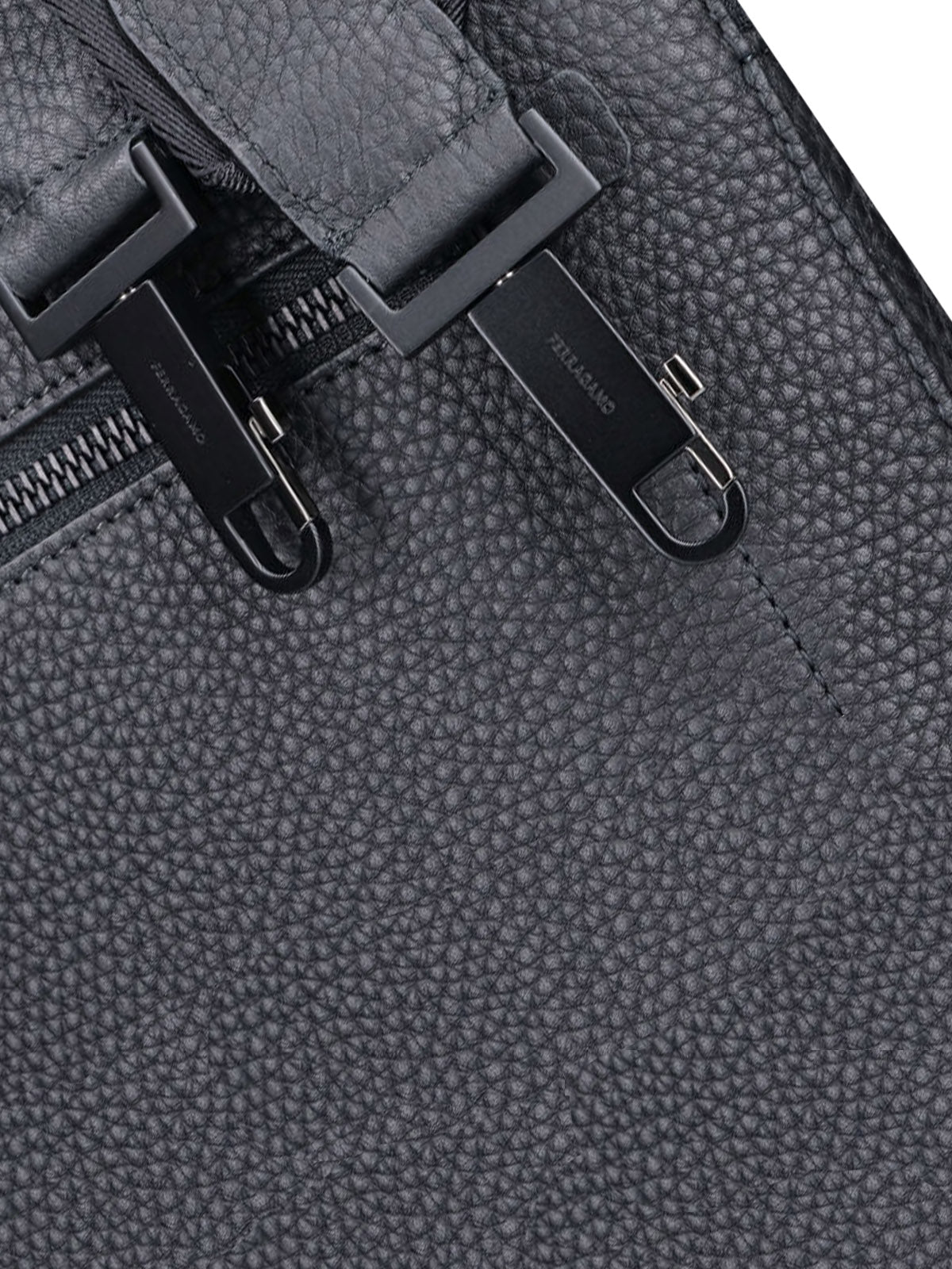 Black Textured Leather Triple Compartment Briefcase