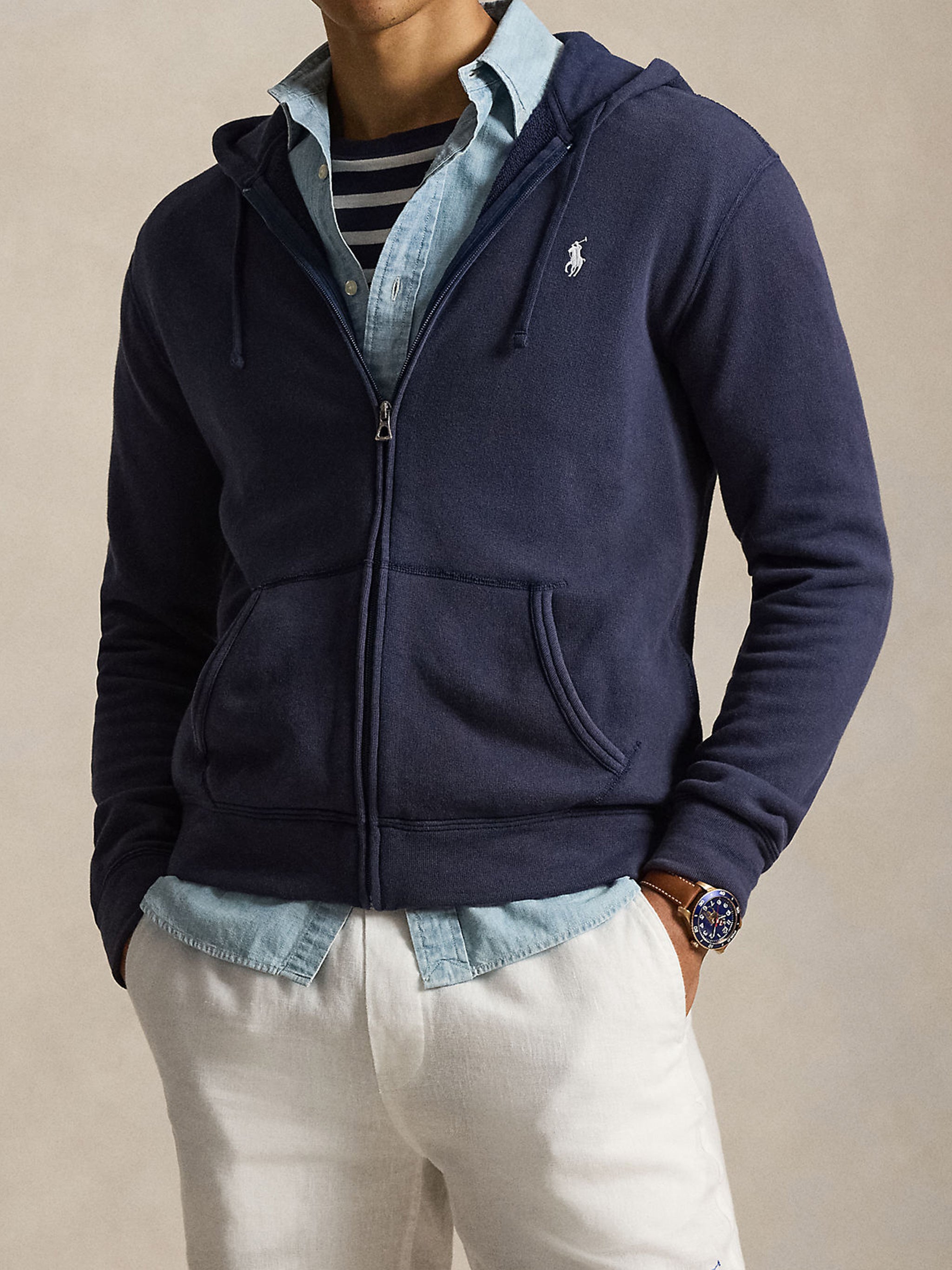 Navy Blue Sweatshirt Full-Zip Cotton Hoodie