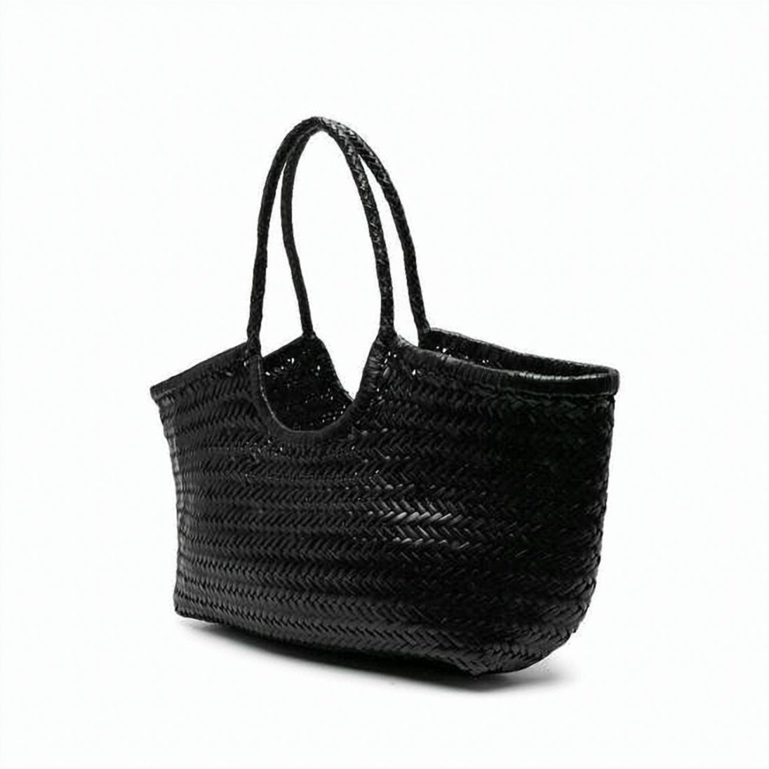Spacious Woven Buffalo Leather Shoulder Bag
