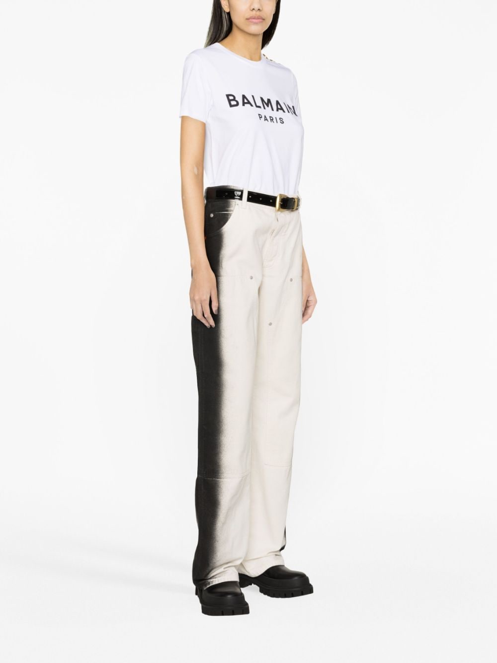 Button-Embellished Logo-Print T-Shirt