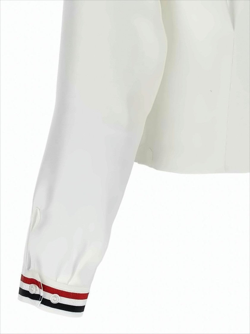 Cropped Silk Blouse with Elegant Bow and Striped Accents