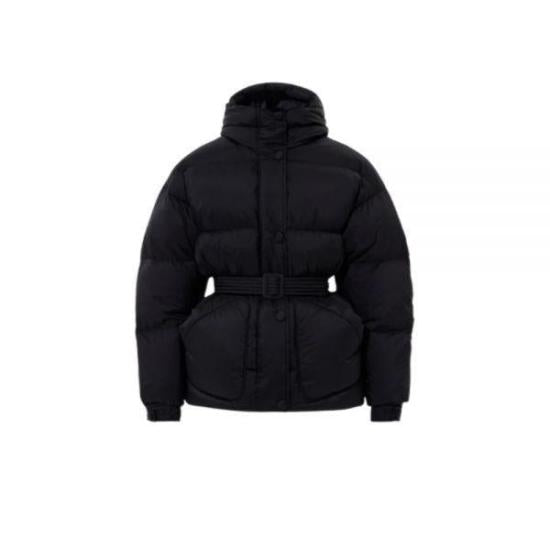 Belted Black Padded Jacket with High Collar