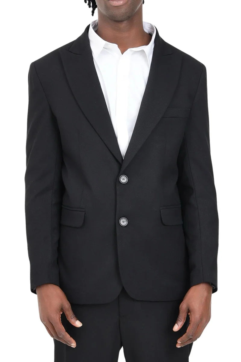 Rounded Black Blazer with Button Closure