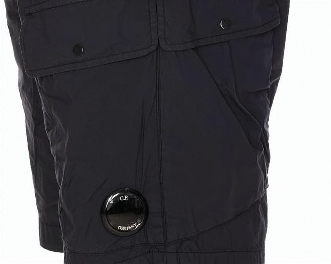 Tailored Fit Black Shorts with Unique Lens Detail