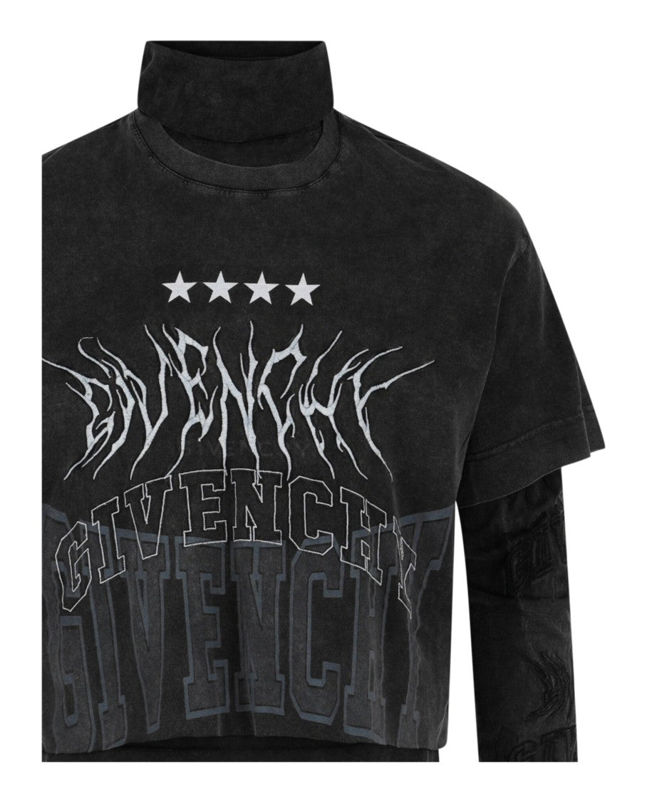 Warstwowy T-shirt z długim rękawem z grafiką i kominiarką