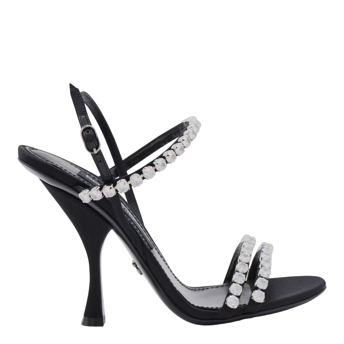 High-Heeled Black Sandals with Rhinestone Embellishments
