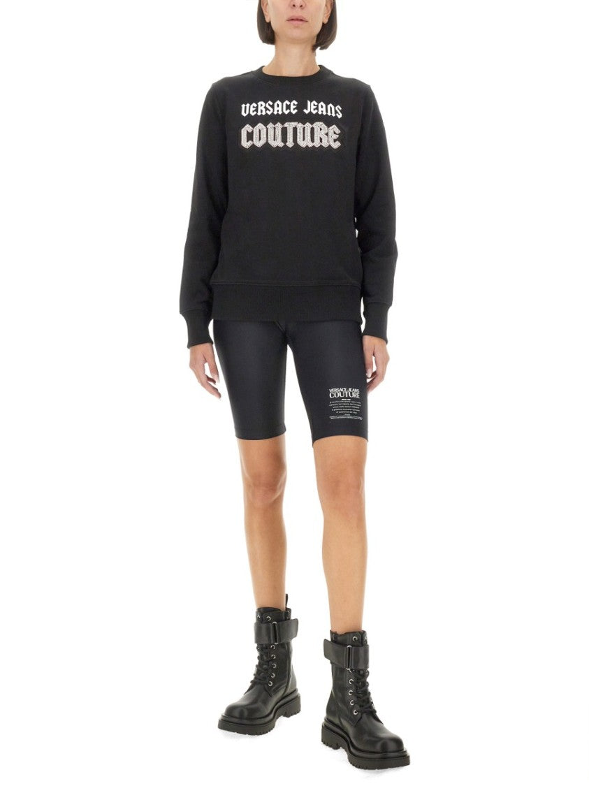 Crew Neck Black Sweatshirt With Bold Logo