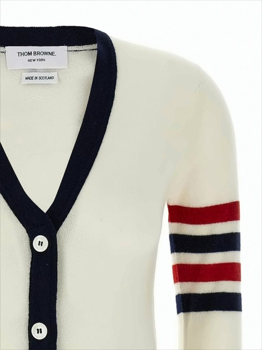 Fitted Cashmere Cardigan with Contrasting Trim and Sporty Stripes
