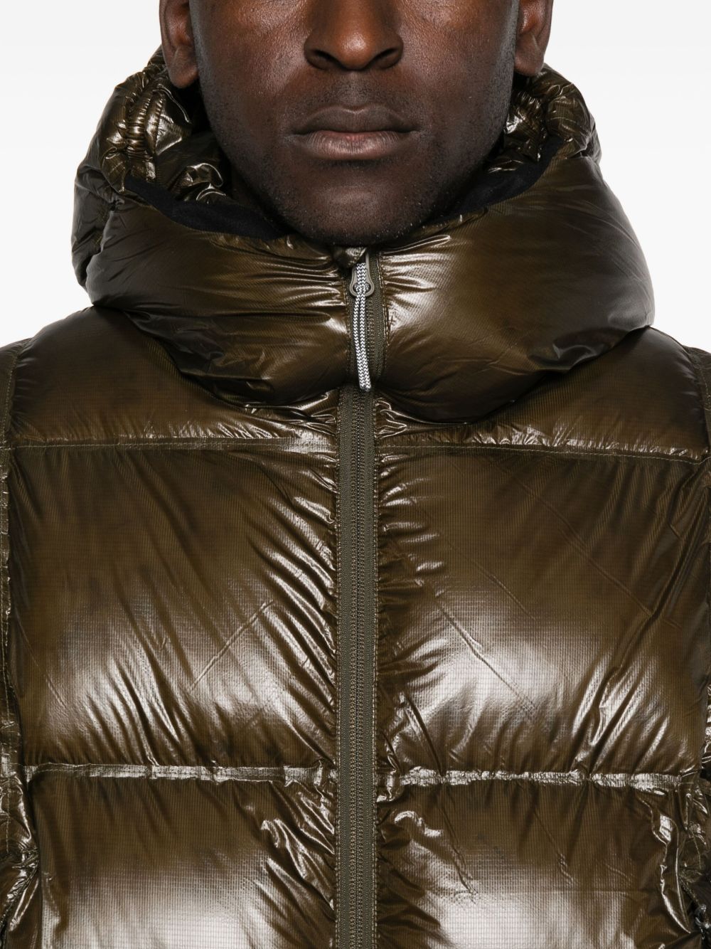 Hooded Dark Green Microripstop Down Jacket