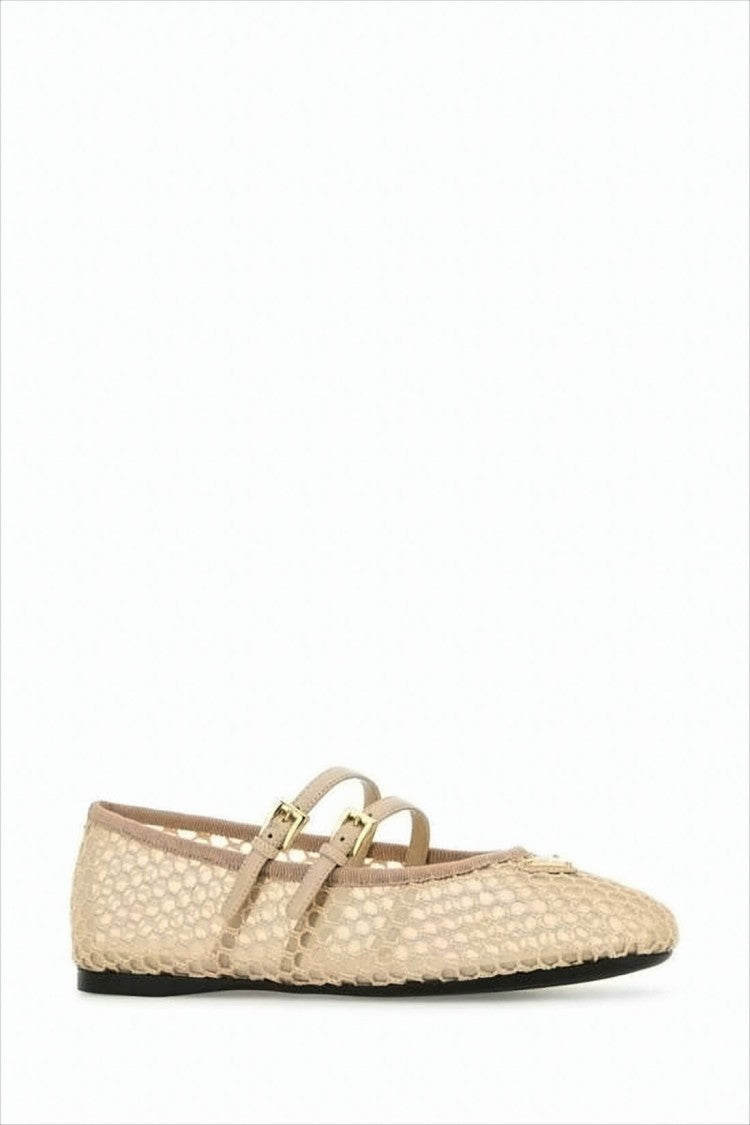 Pointed-Toe Flats With Honeycomb Mesh Upper And Gold Buckles