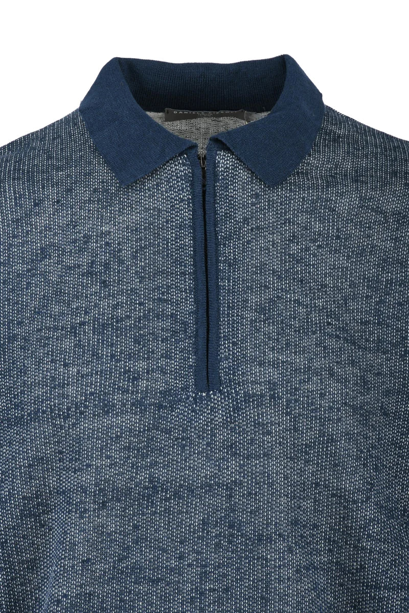 Blue Linen Cotton Knit Polo