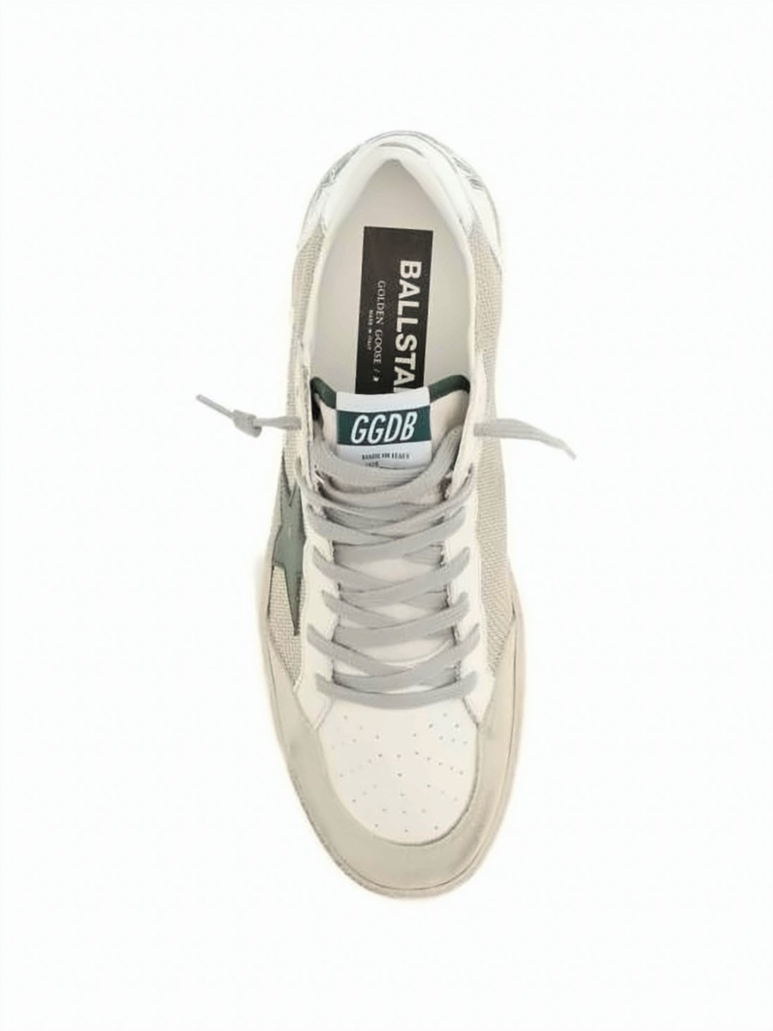 Low-Top Sneakers with Beige Mesh Upper and Green Star Detail