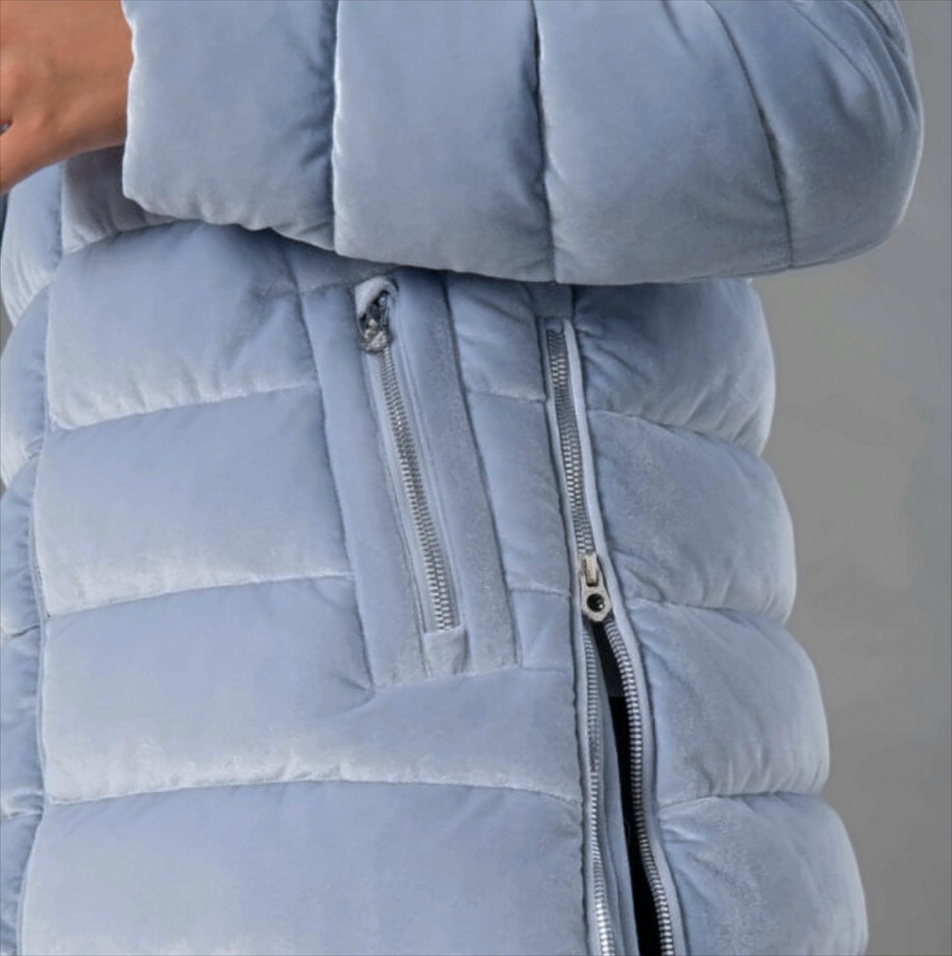 Medium-Weight Velvet Down Coat With A-Line Silhouette