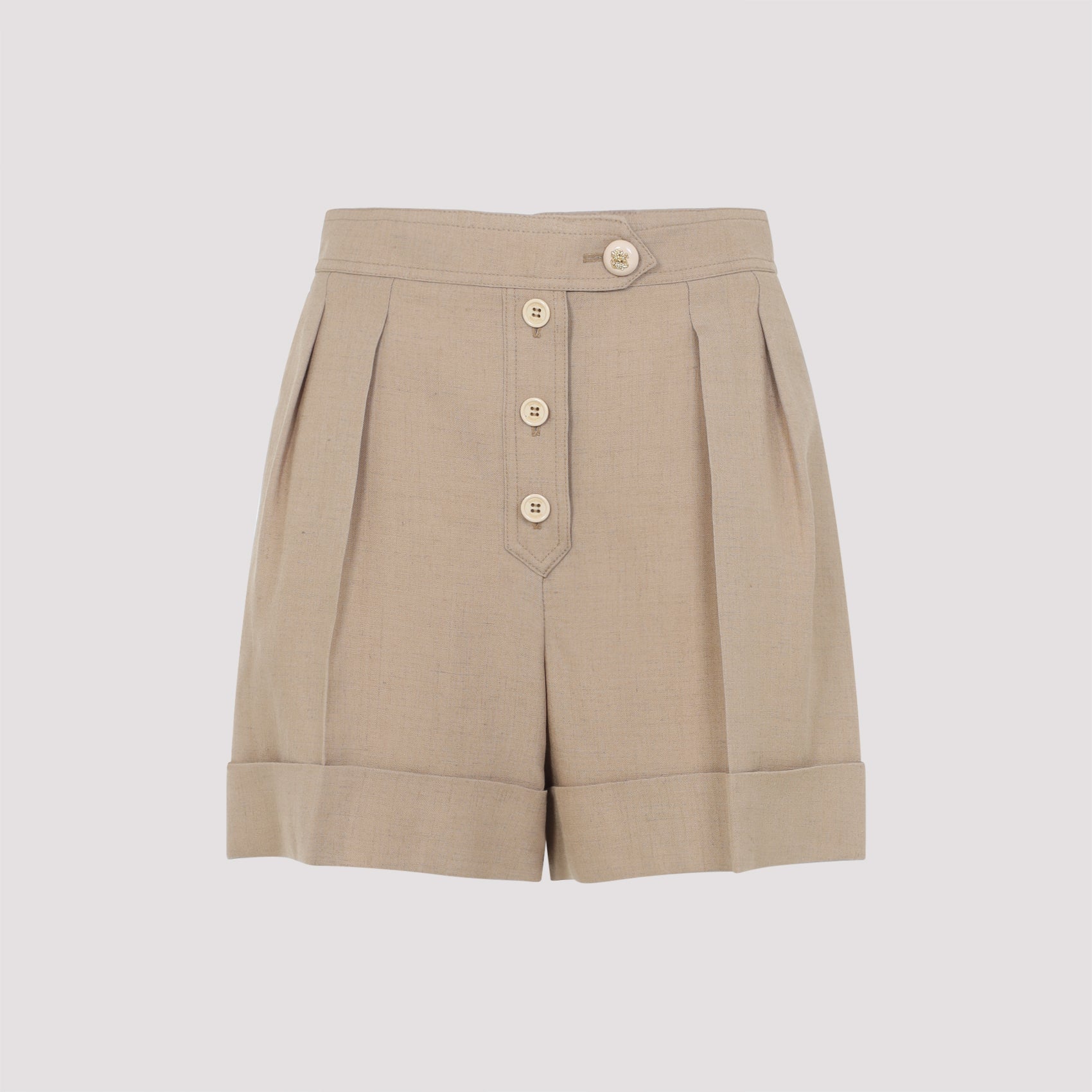 High-Waisted Tailored Shorts With Buttoned Front