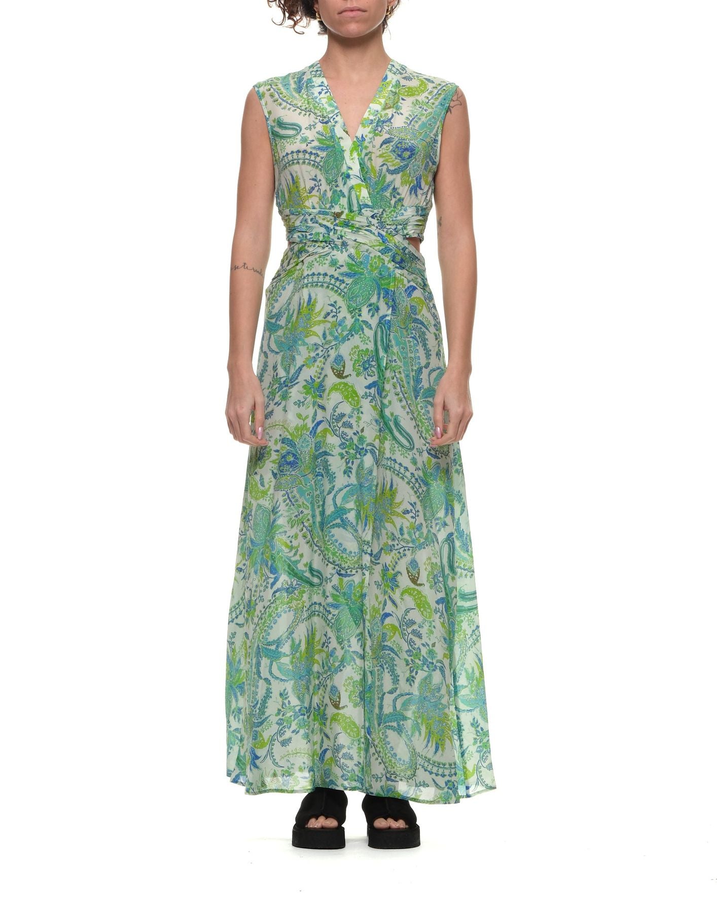 Silk Crepe Dress With Embossed Crisscross