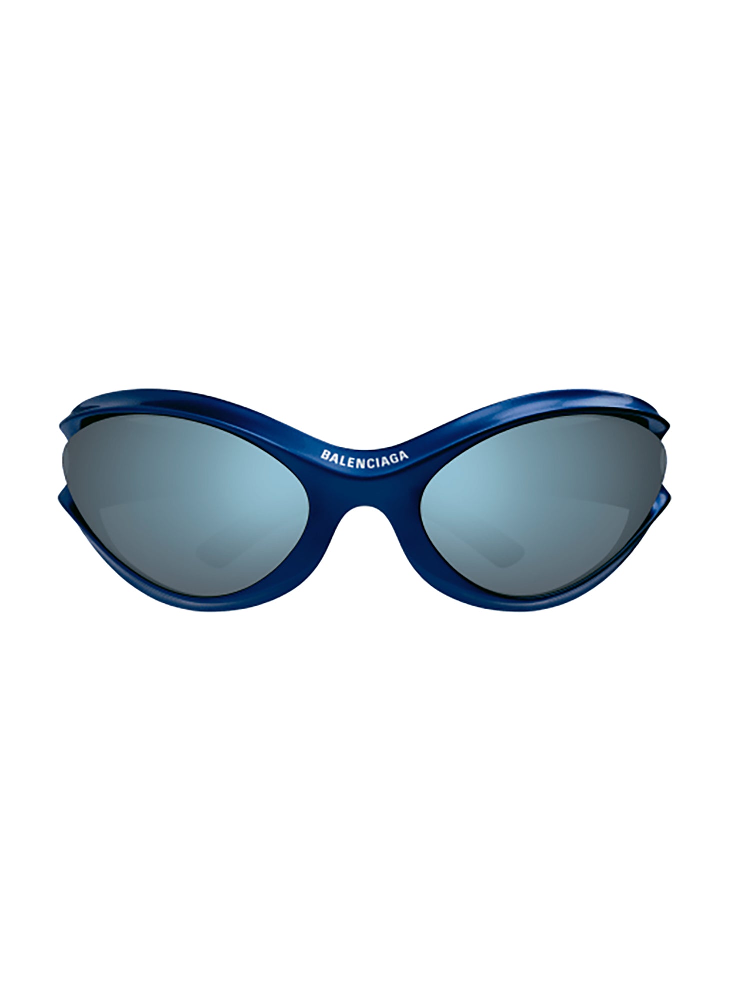 Wraparound Blue Sunglasses with Mirrored Lenses and Glossy Finish