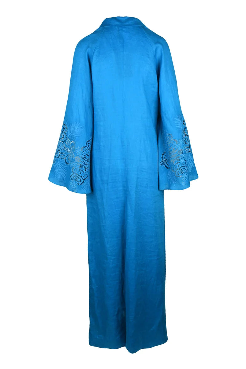 Sangallo Embroidery Kaftan Dress - Turquoise