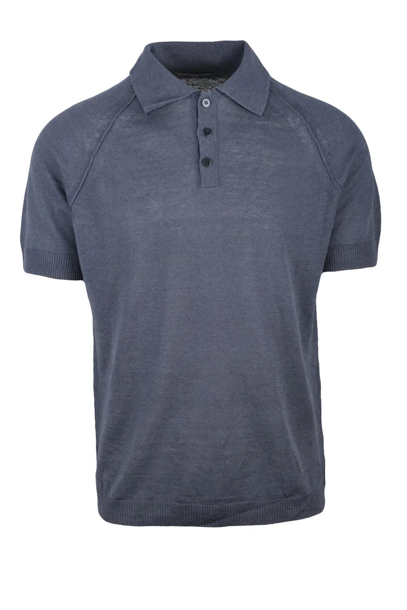 Grey Brushed Linen Cotton Knit Polo