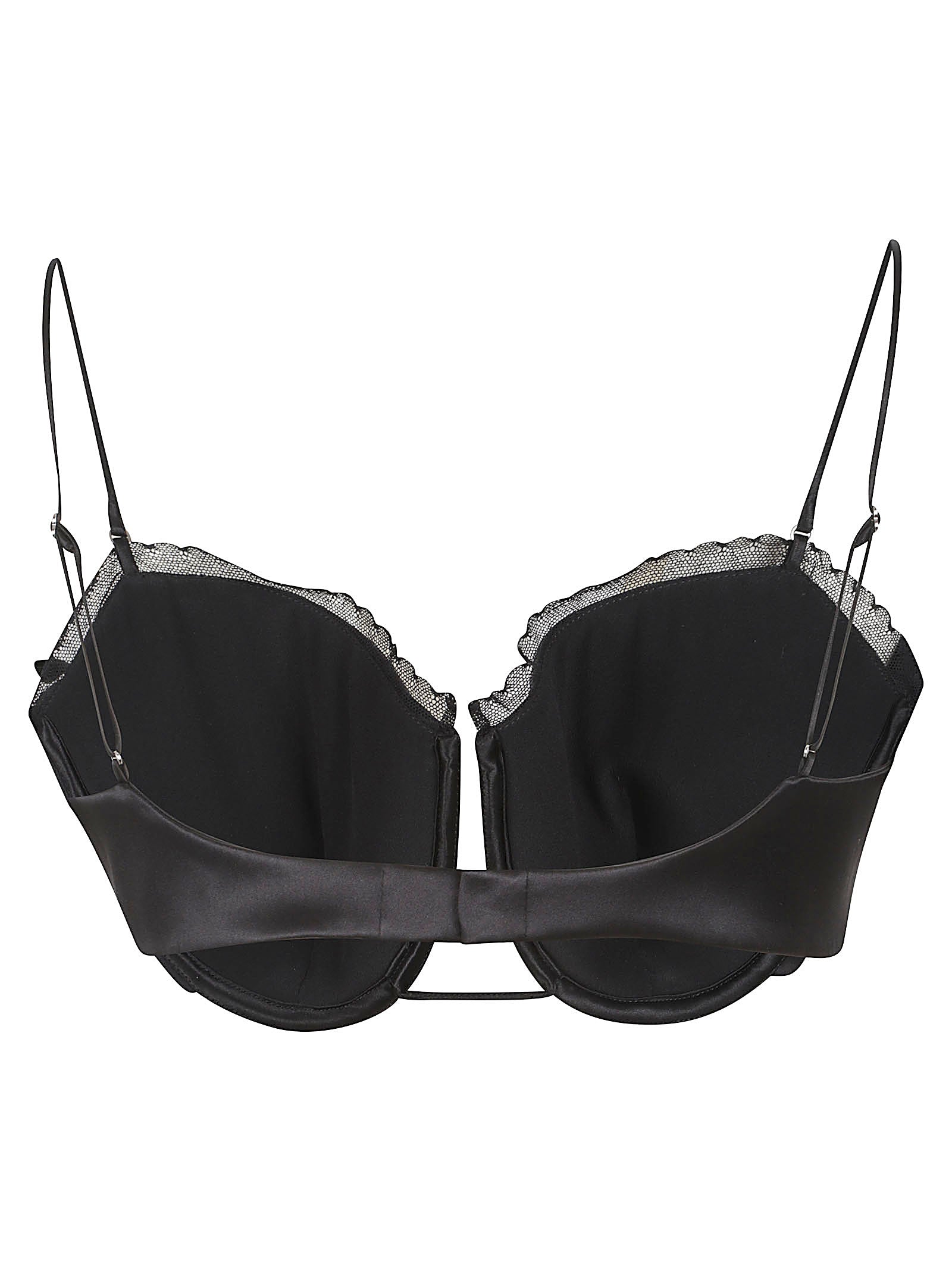 Structured Black Silk Bodysuit with Lace Trim