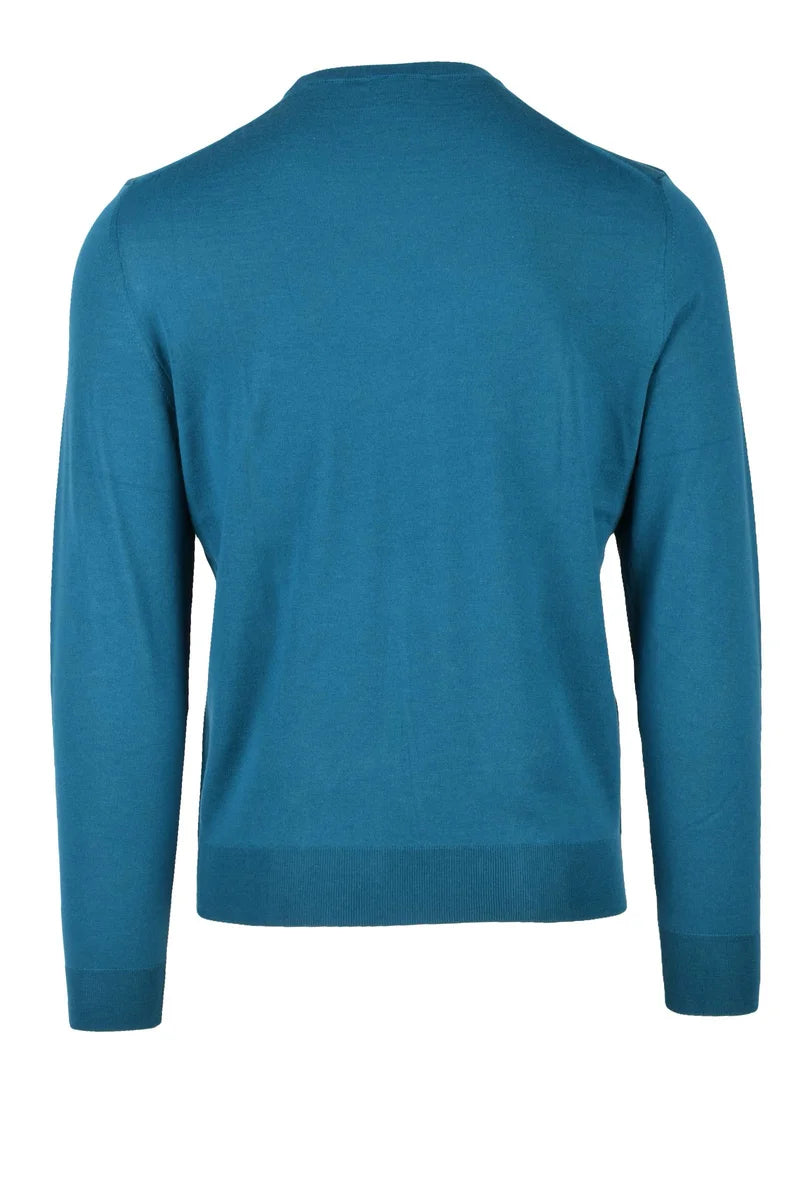 Thin Merino Wool Crew Neck Pullover - Blue