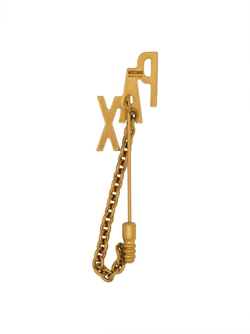 Gold Brass Brooch With Chain Detailing
