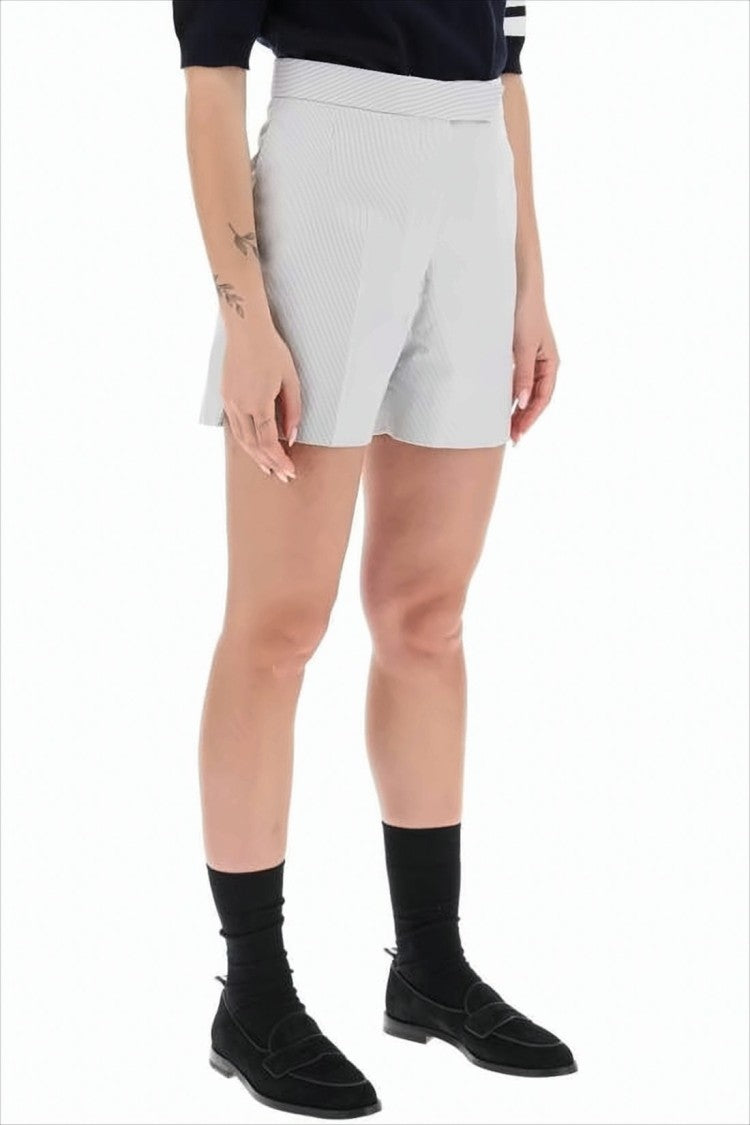 Tailored Pinstripe Shorts with High Waist and Button Details