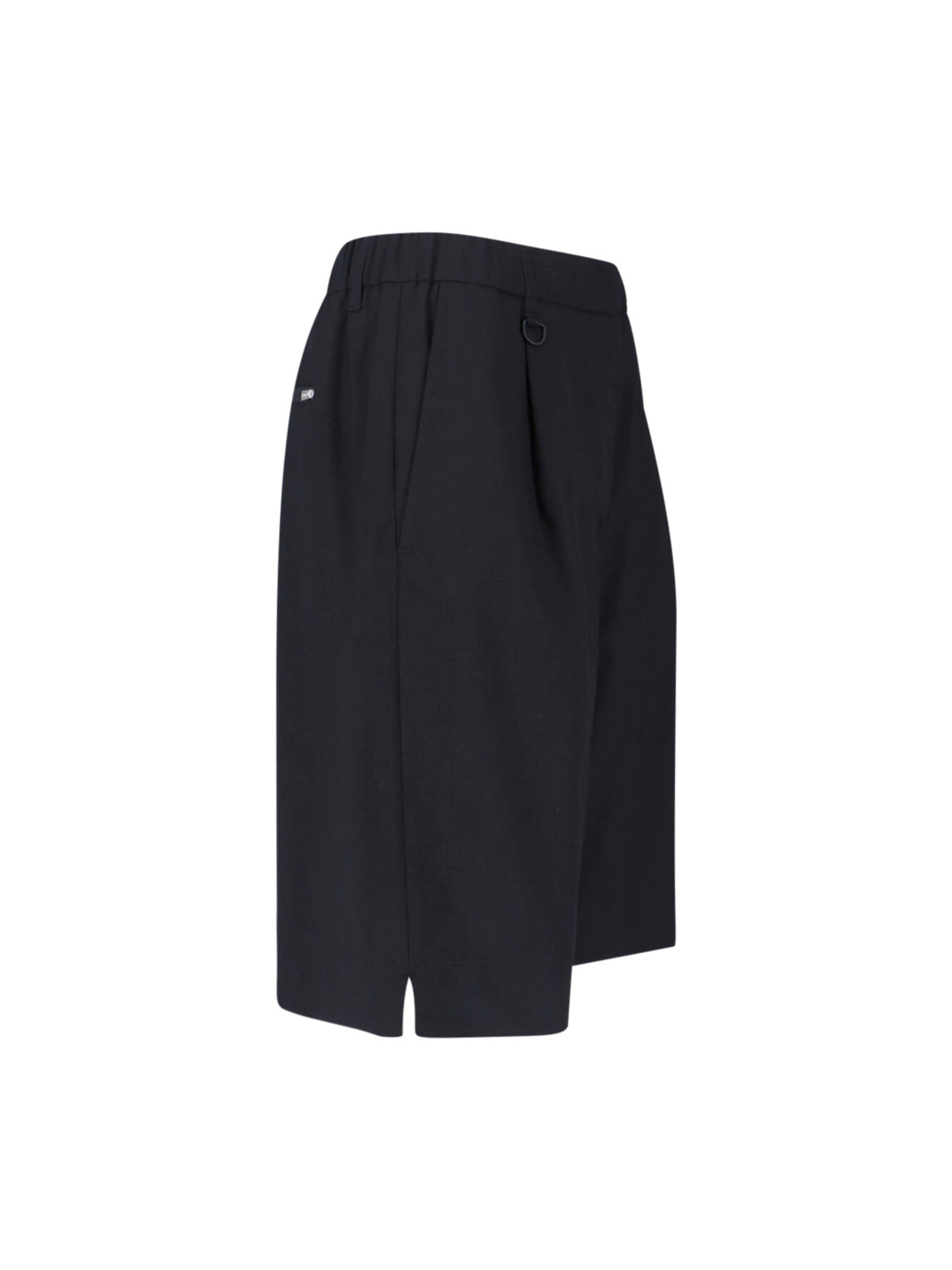 Black Wool-Blend Elastic Waistband Shorts