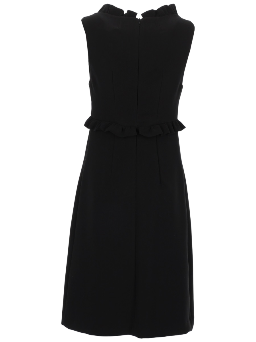 Sleeveless Black Dress with V-Neckline and Ruffle Details