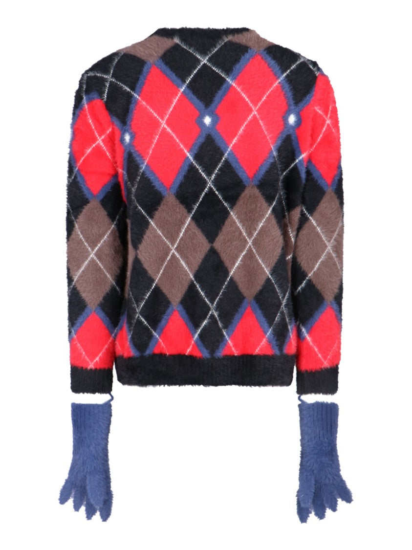 Fluffy Gloves Sweater In Multicolor Nylon Diamond Pattern